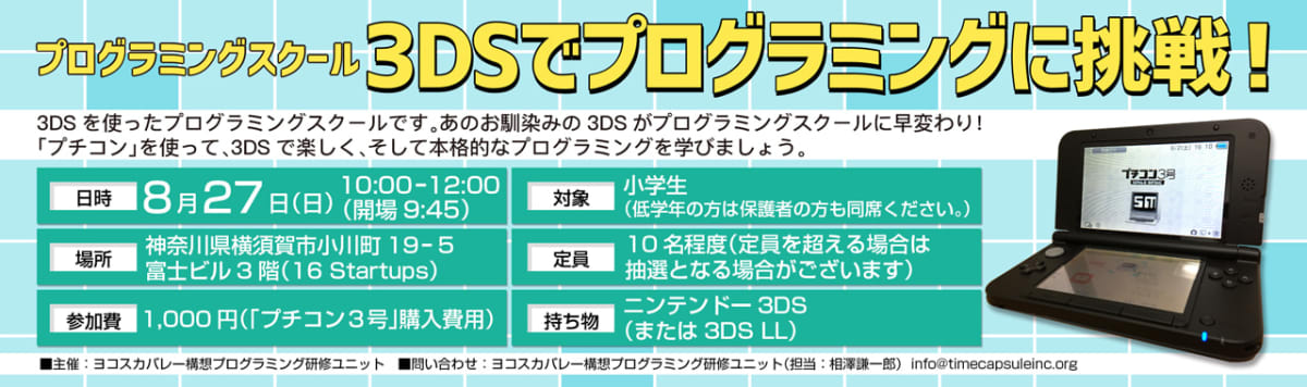 プログラミングワークショップ「3DSでプログラミングに挑戦！」を開催いたします。